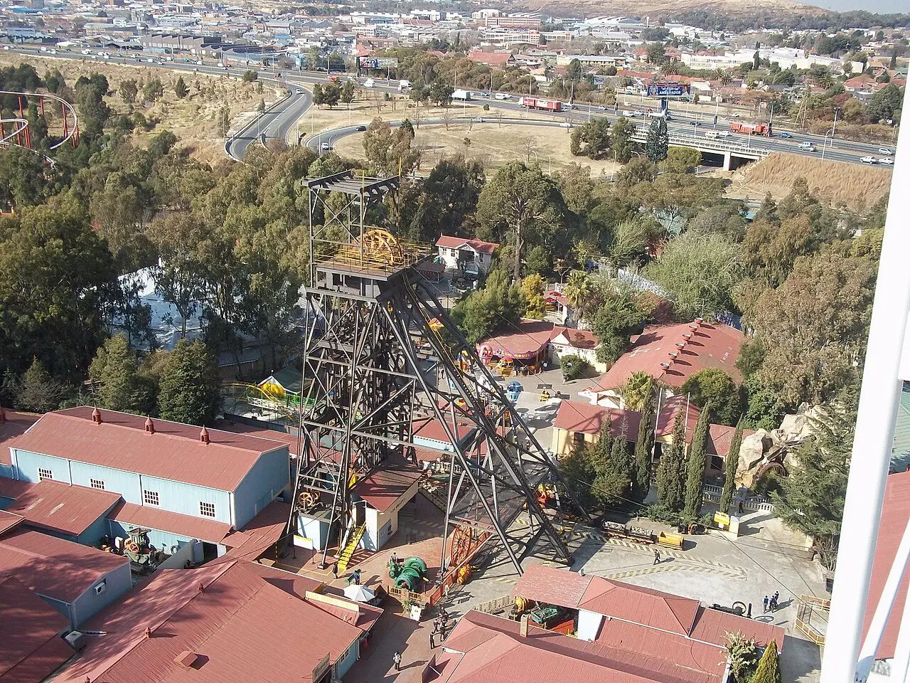 The mine headgear as seen from the Big Wheel at Gold Reef City, Johannesburg, South Africa.
