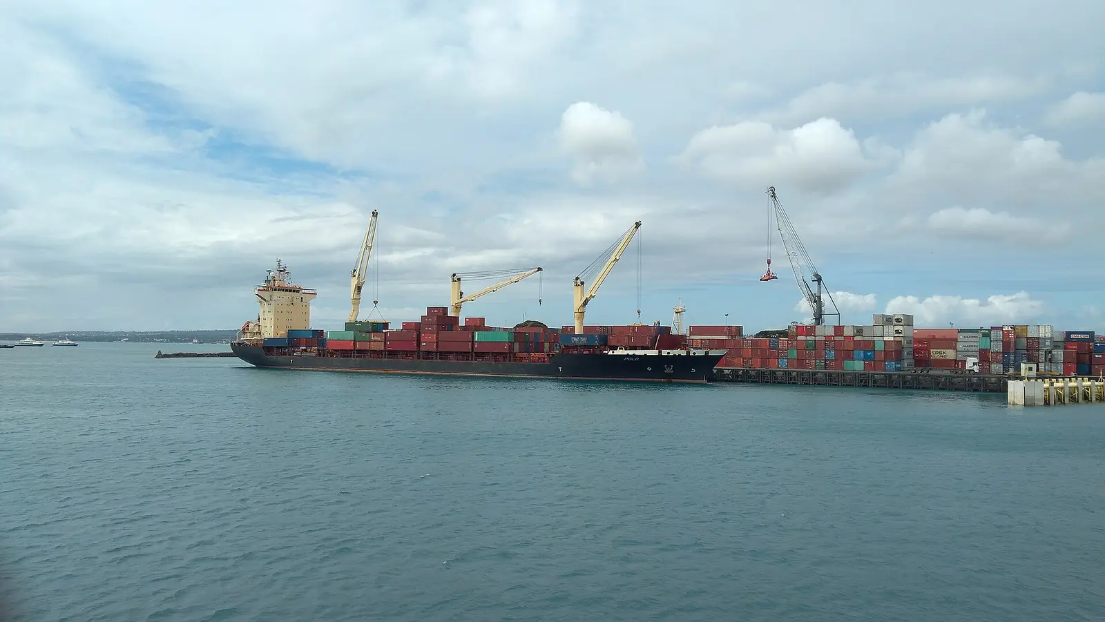 Container vessels at anchor off the East African coast