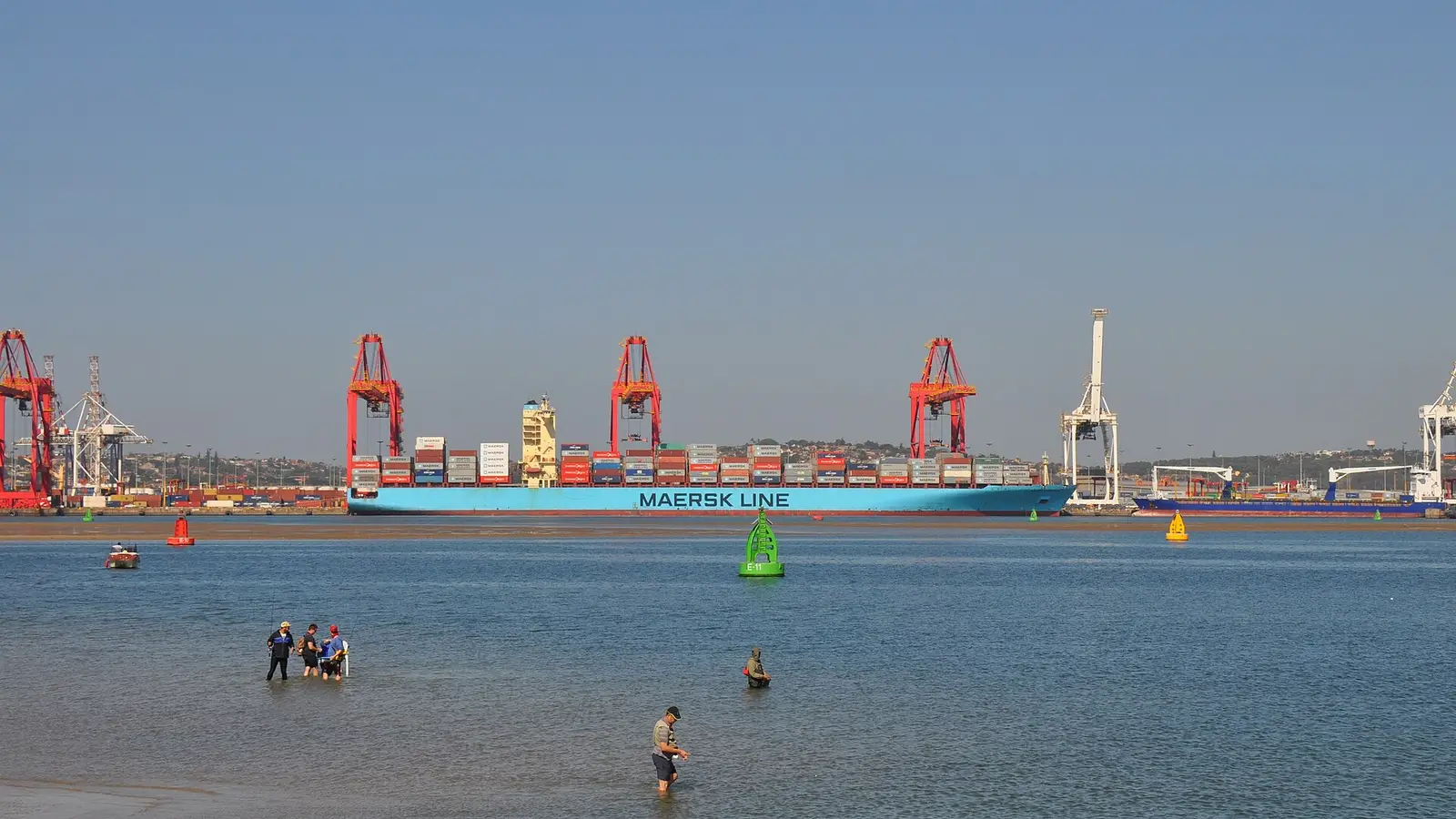 Gantry cranes over the Durban container terminal with a vessel at berth